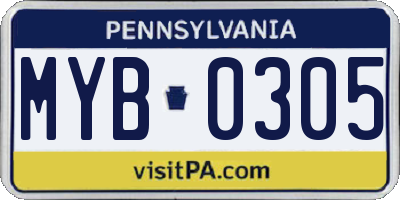 PA license plate MYB0305