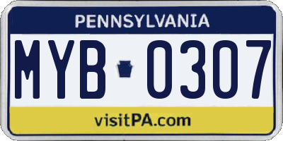 PA license plate MYB0307