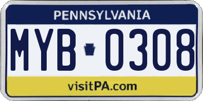 PA license plate MYB0308