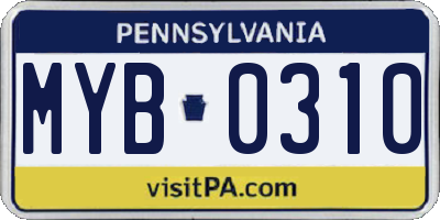 PA license plate MYB0310