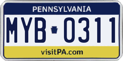 PA license plate MYB0311