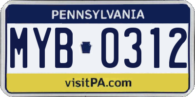 PA license plate MYB0312