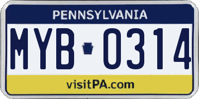 PA license plate MYB0314