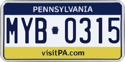 PA license plate MYB0315