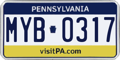 PA license plate MYB0317