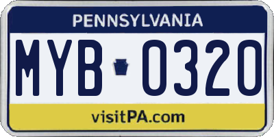 PA license plate MYB0320