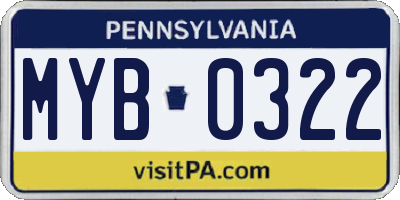 PA license plate MYB0322