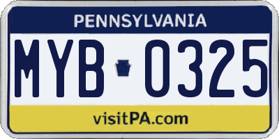 PA license plate MYB0325