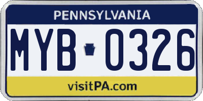 PA license plate MYB0326