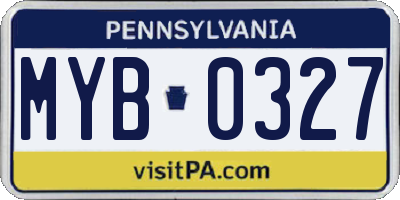 PA license plate MYB0327