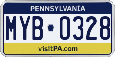 PA license plate MYB0328
