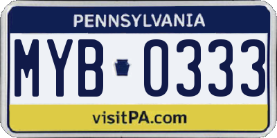 PA license plate MYB0333