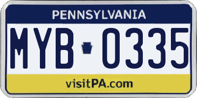 PA license plate MYB0335
