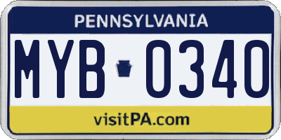PA license plate MYB0340