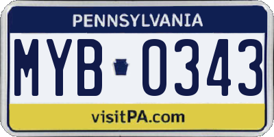 PA license plate MYB0343