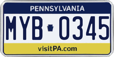 PA license plate MYB0345