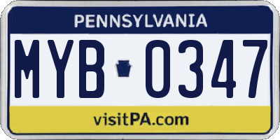 PA license plate MYB0347