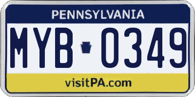 PA license plate MYB0349