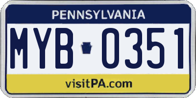 PA license plate MYB0351