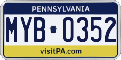 PA license plate MYB0352