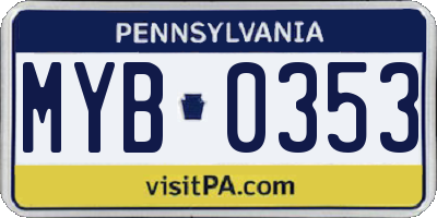 PA license plate MYB0353
