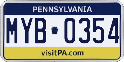 PA license plate MYB0354