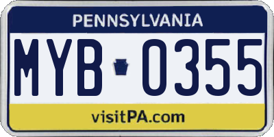 PA license plate MYB0355