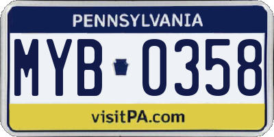 PA license plate MYB0358