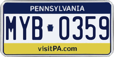 PA license plate MYB0359
