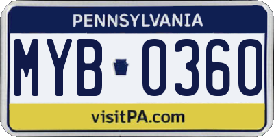 PA license plate MYB0360
