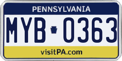 PA license plate MYB0363