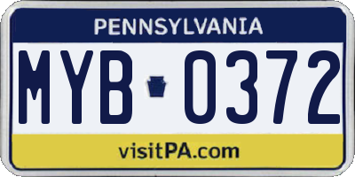 PA license plate MYB0372