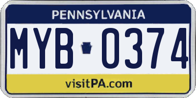 PA license plate MYB0374