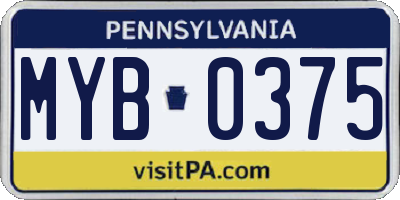PA license plate MYB0375