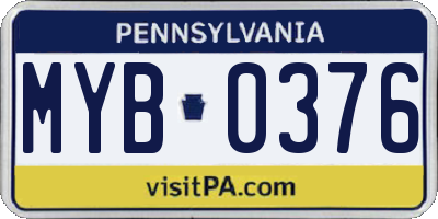 PA license plate MYB0376