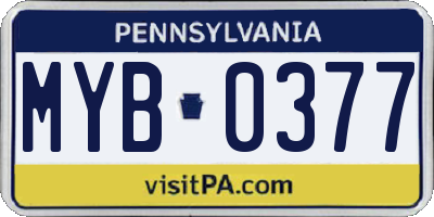 PA license plate MYB0377