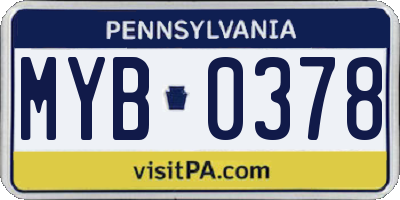 PA license plate MYB0378
