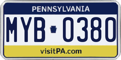 PA license plate MYB0380