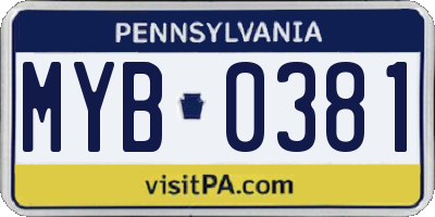 PA license plate MYB0381