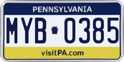 PA license plate MYB0385