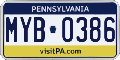 PA license plate MYB0386