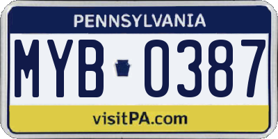 PA license plate MYB0387