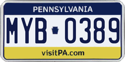 PA license plate MYB0389