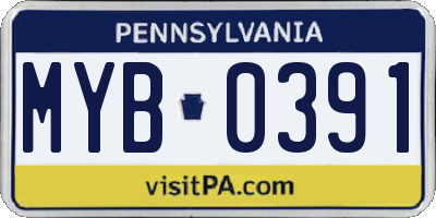 PA license plate MYB0391