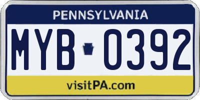 PA license plate MYB0392