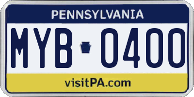PA license plate MYB0400