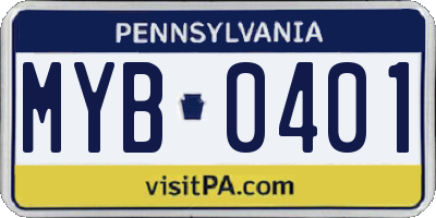 PA license plate MYB0401