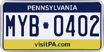 PA license plate MYB0402