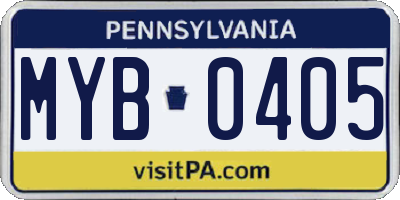 PA license plate MYB0405