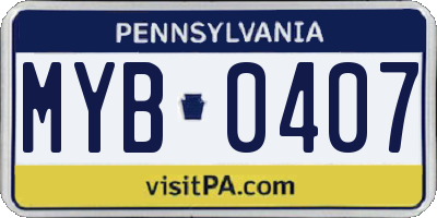 PA license plate MYB0407